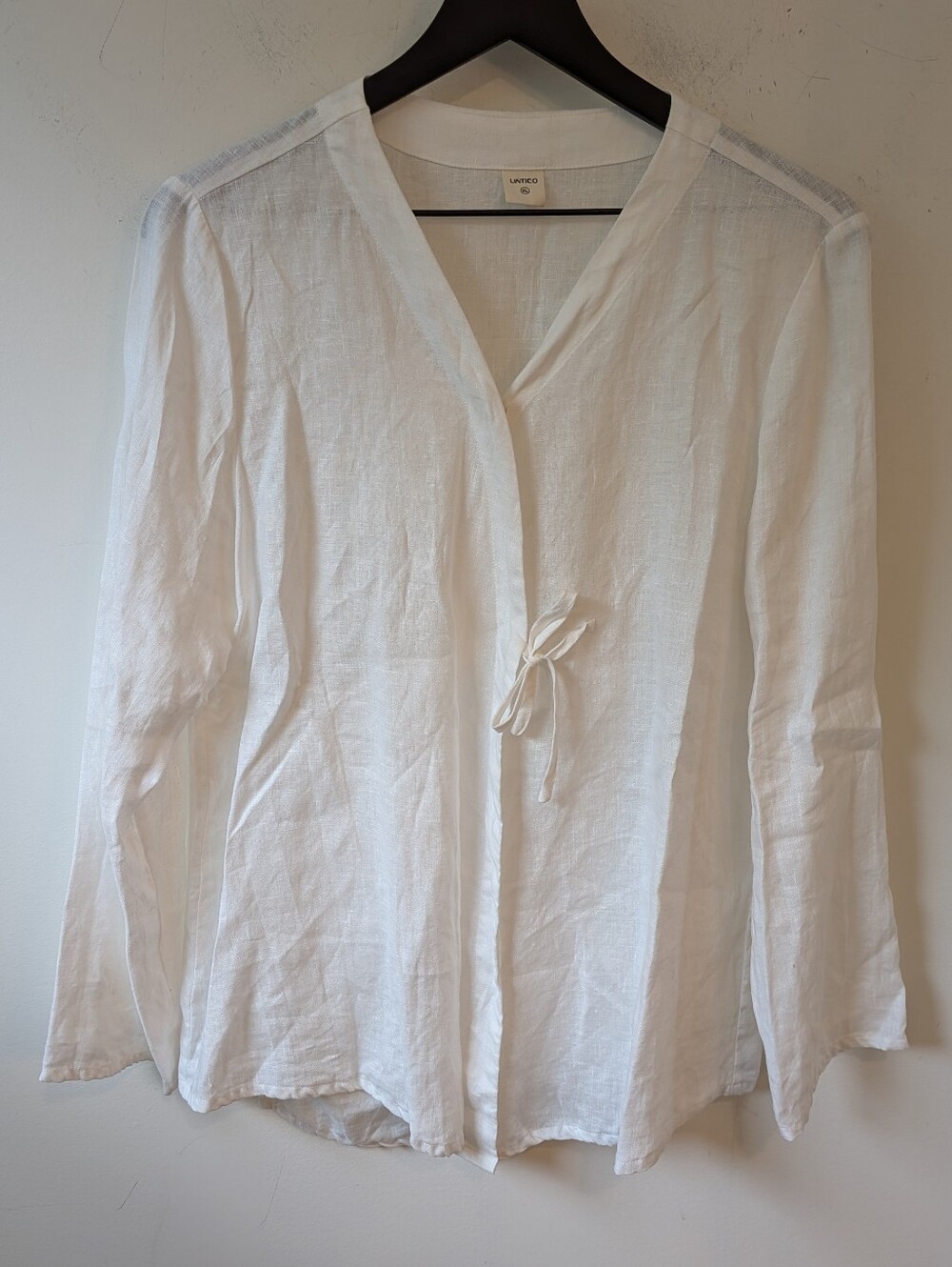 Lintico Women's White Linen Long Sleeve Tie Front Wrap Blouse XL